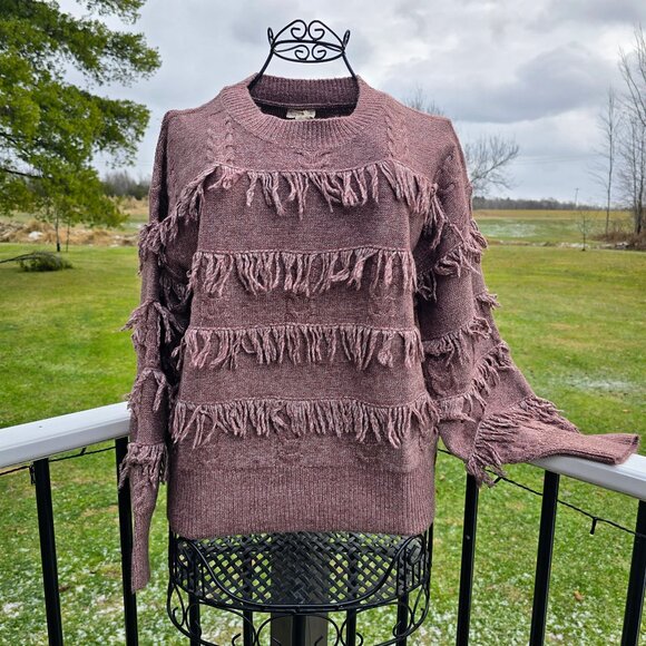 Hem & Thread Sweaters - Hem & Thread Fringe Sweater, New, size Small Brown